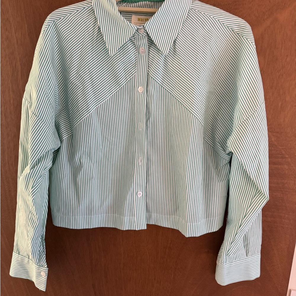 Maeve Green Striped Button Down Shirt